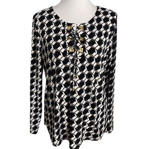 Ellen Tracy Black and White Geometric Blouse